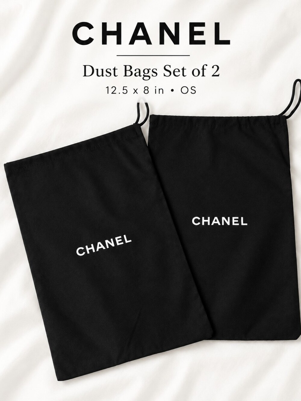 CHANEL Black Drawstring Dust Bags Set of 2 12.5” x 8”.